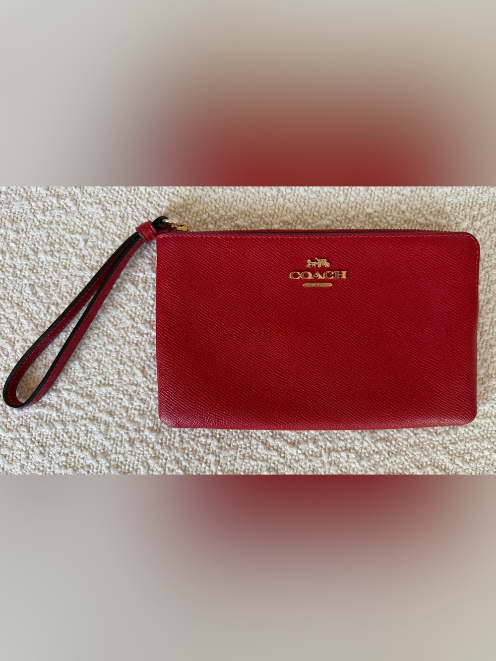 Coach Corner Zip Wristlet Red Crossgrain Leather Zip Pouch Wallet